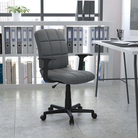 FLASH FURNITURE Mid-Back Gray Quilted Vinyl Swivel Task Office Chair with Arms GO-1691-1-GY-A-GG
